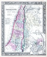 A New Map of Palestine or the Holy Land, Modern Jerusalem, World Atlas 1864 Mitchells New General Atlas